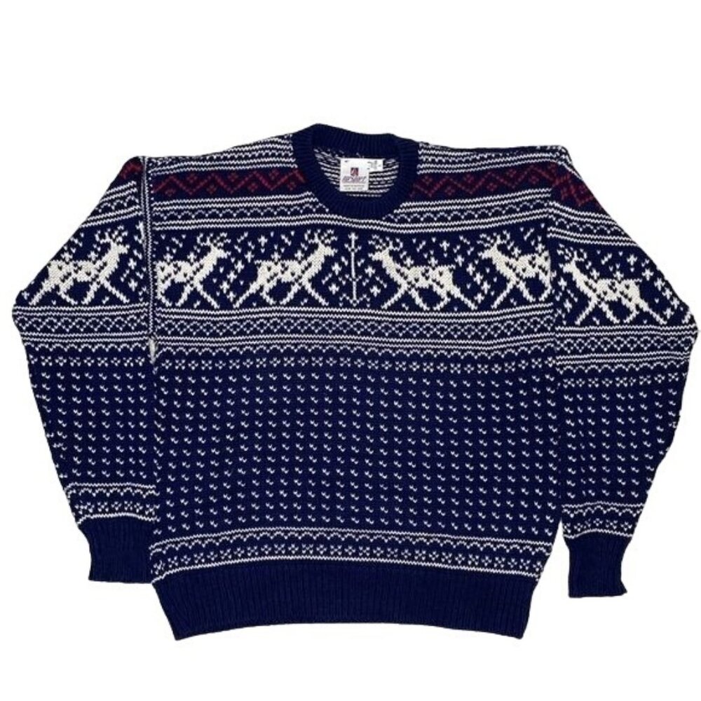 Vintage Norsport Knitted Reindeer Winter Sweater: Size Large